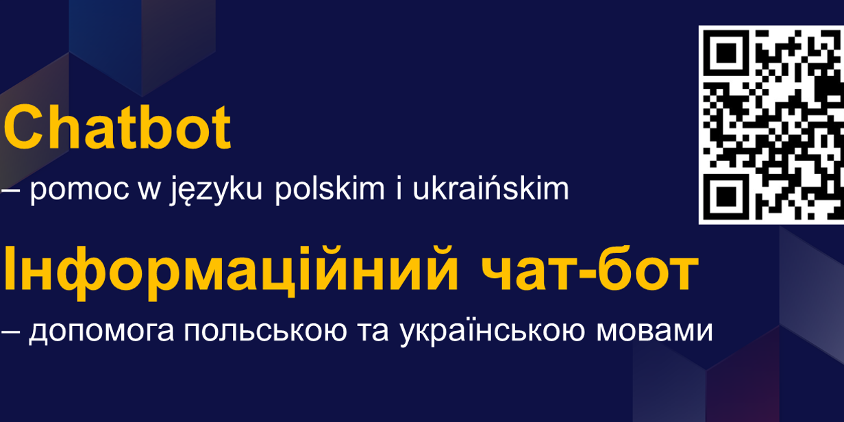 1460×616 banerek - reklamujący chatbota - pomoc w języku ukraińskim i polskim